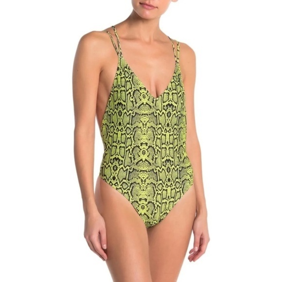 Kendall & Kylie Green Snake Print One Piece Swimsuit - Picture 1 of 9